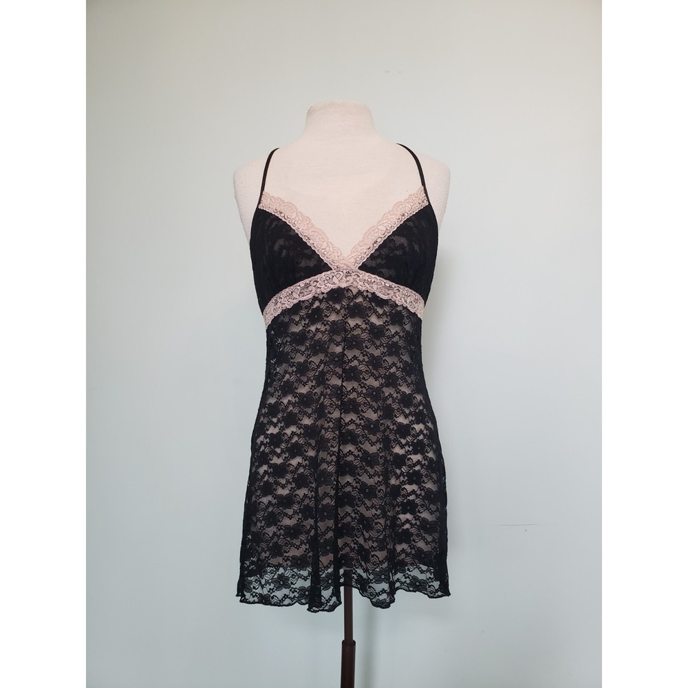 Cosmopolitan Women L Slip Dress Lingerie Pink Sheer Lace Mesh Y2K Racerback Sexy